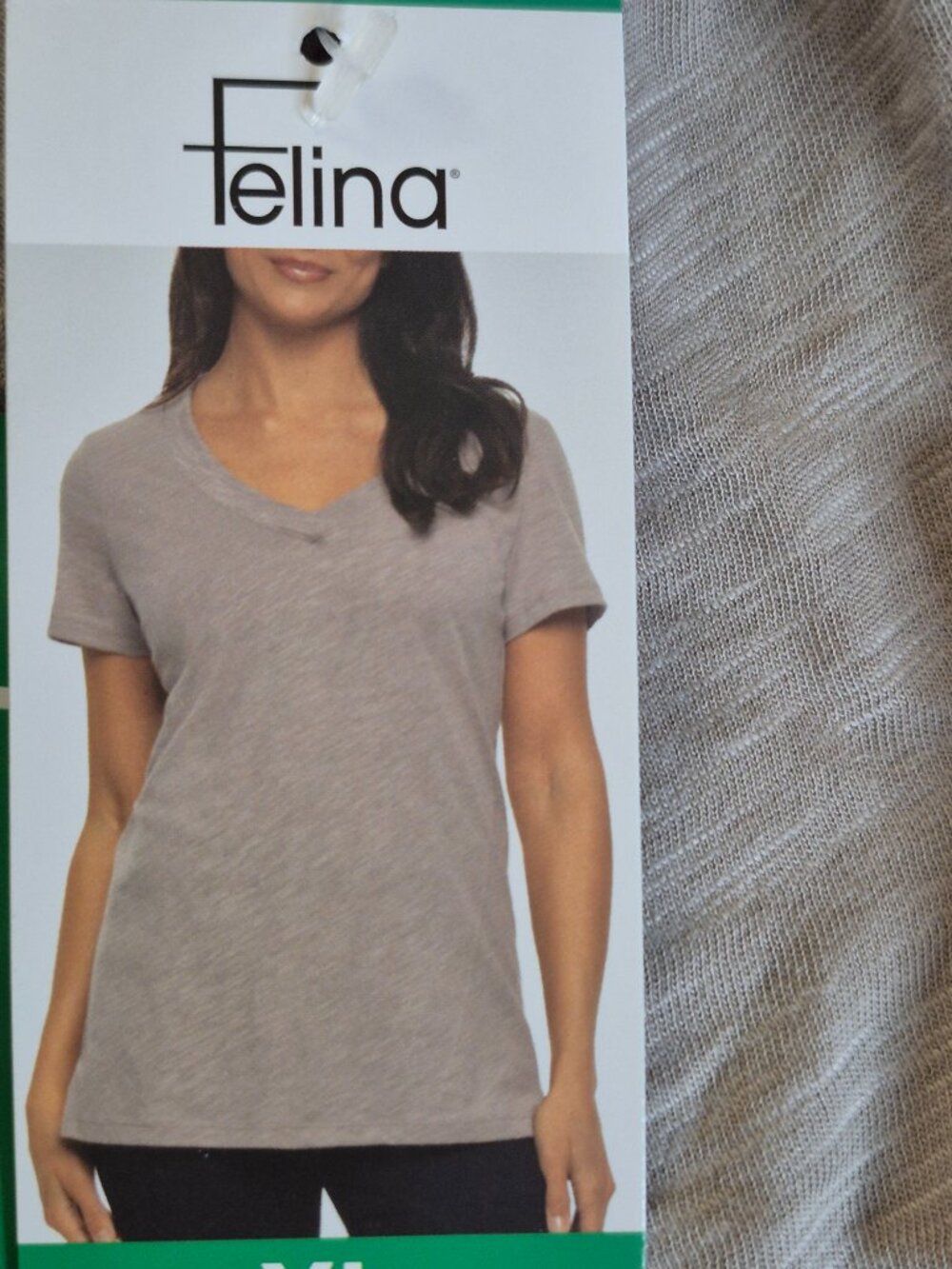 Felina Women's Short Sleeve V-Neck Slub Tee Shirt, Taupe, Size: XLarge, NWT